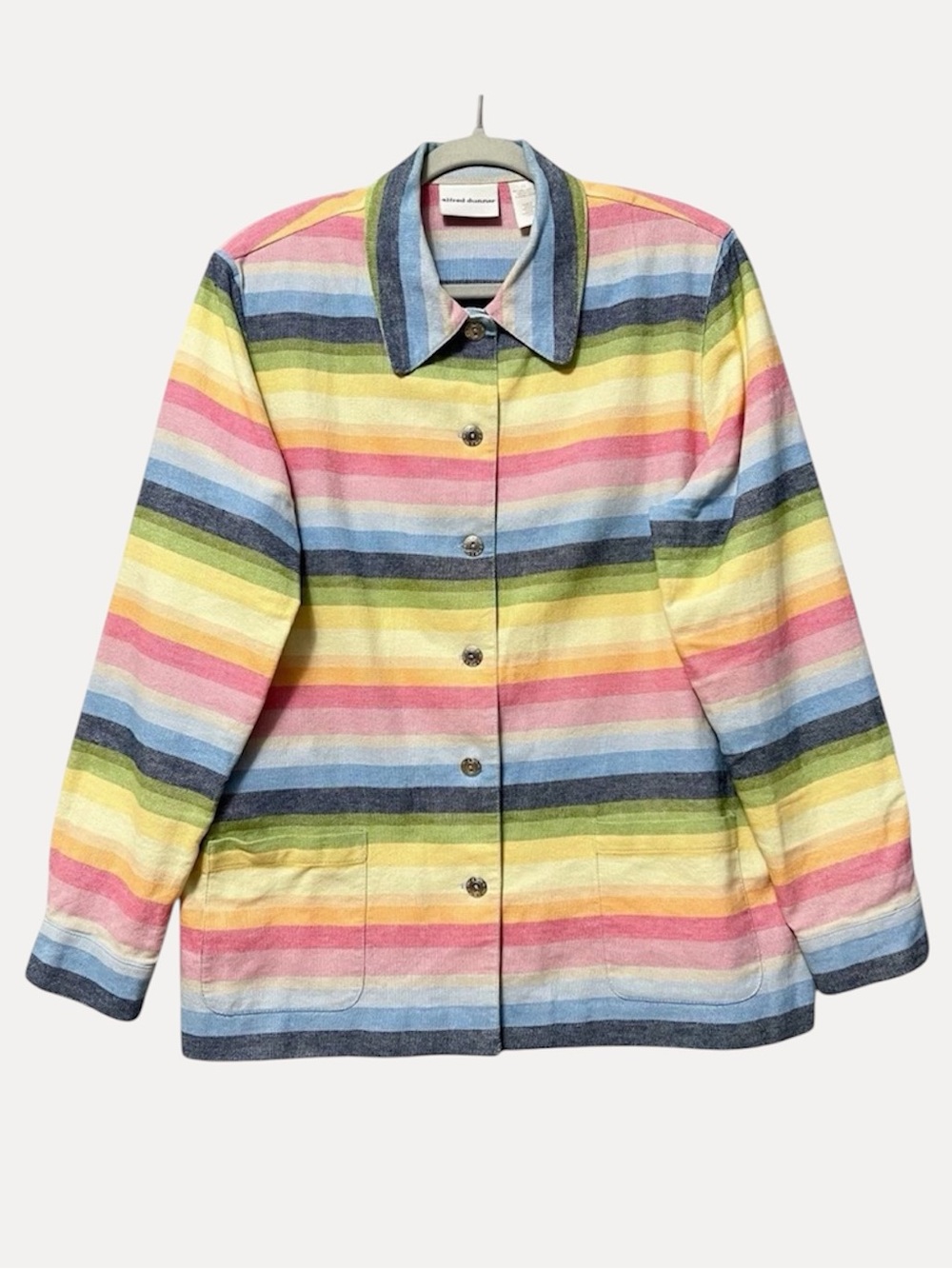 Alfred Dunner Pastel Striped Linen Blend Jacket Size 14 Multicolor Button Front